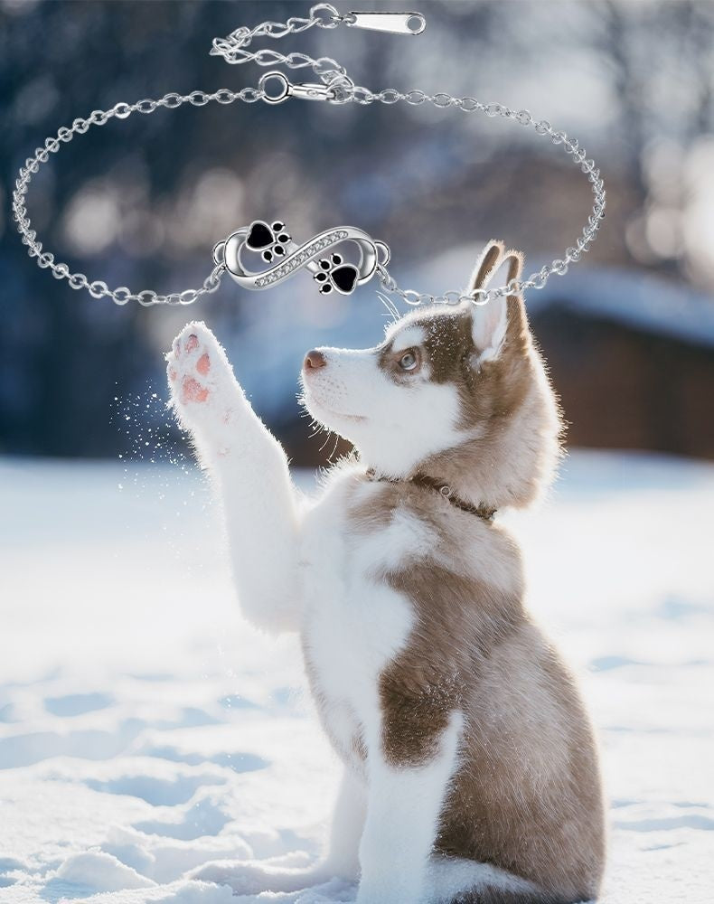 Pendentif symbole infini Bracelet patte d'animal avec zircone