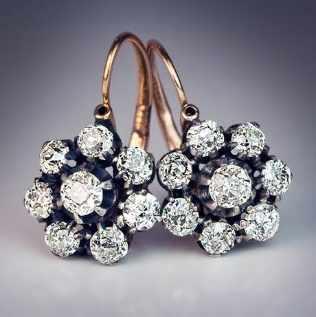 Boucles d'oreilles vintage rondes à fleurs brillantes - Lydieannejewelry