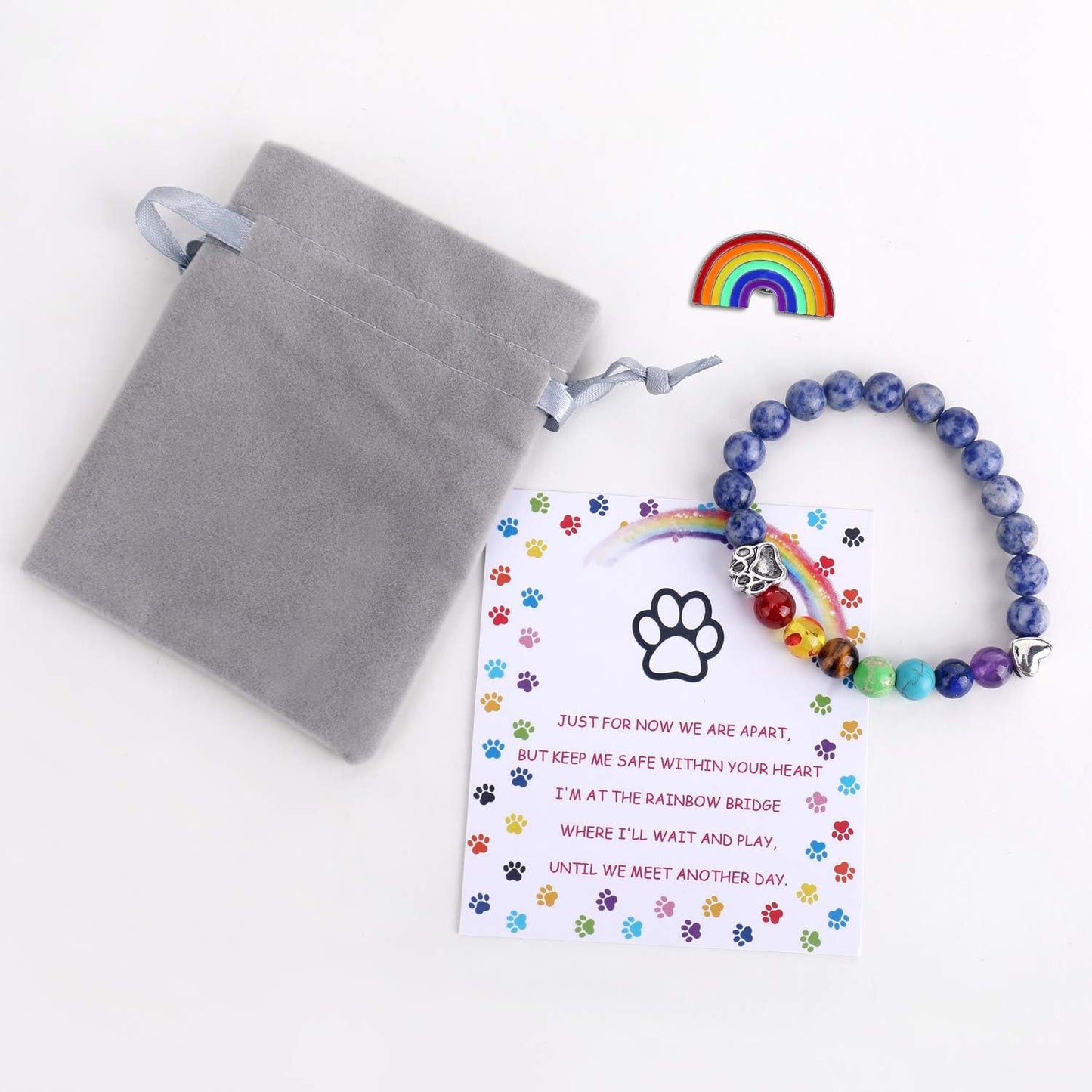 Bracelet commémoratif Rainbow Bridge – Cadeau avec 7 perles chakra pour la perte d'un animal de compagnie