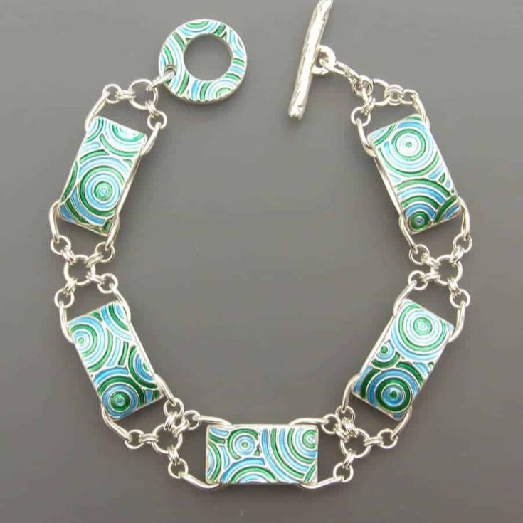 Bracelet vintage en argent tressé et émaillé