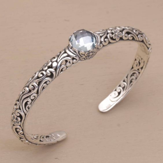 Bracelet vintage ouvert en argent et zircone - Lydieannejewelry
