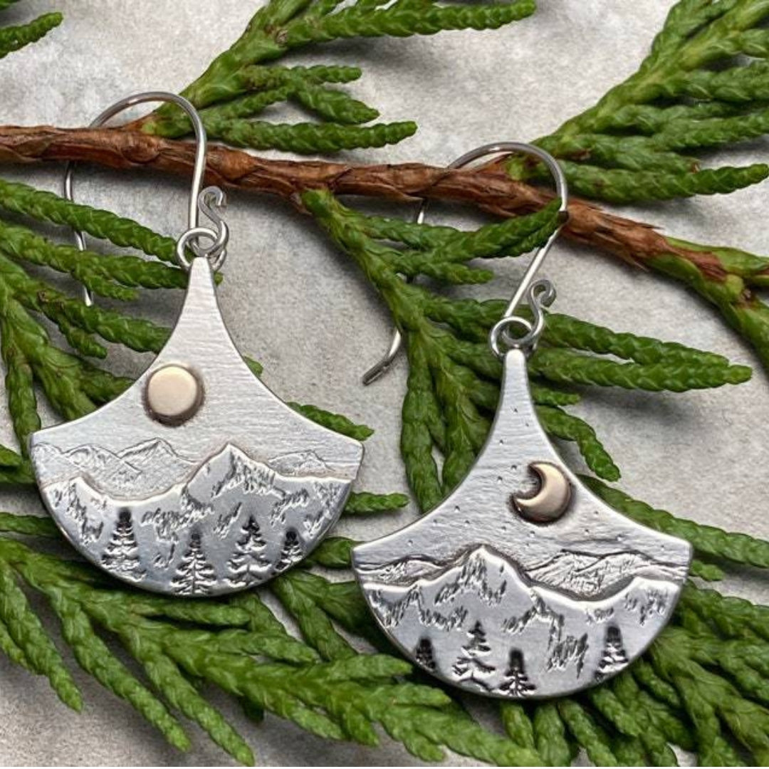 Boucles d'oreilles Boho soleil et lune de Natura en argent
