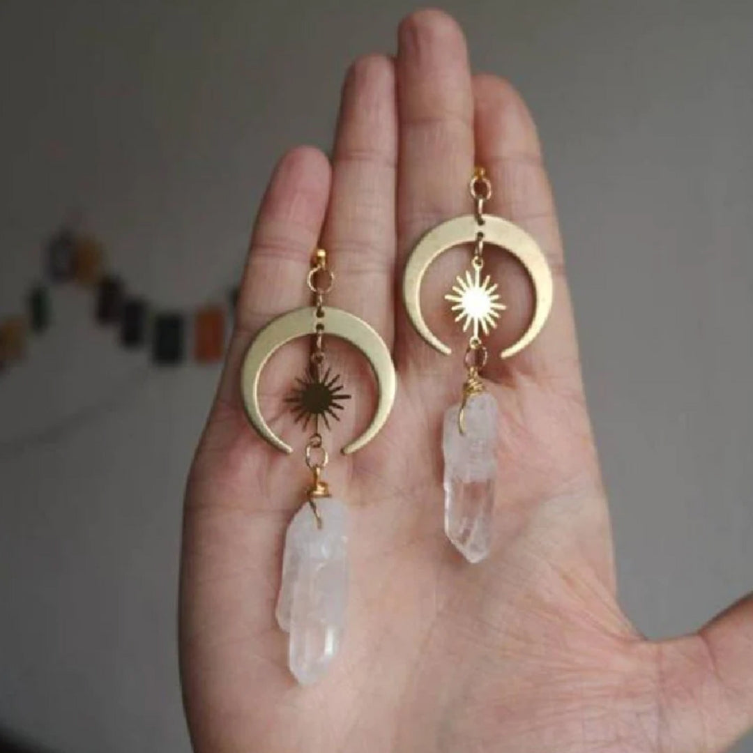 Boucles d'oreilles bohèmes en quartz doré