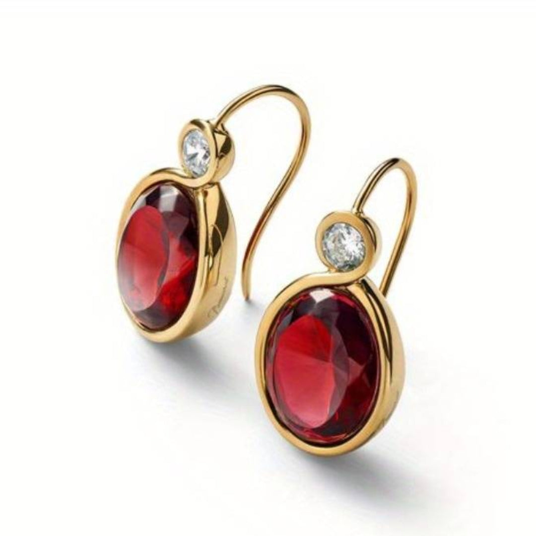 Vintage Red Glass Zirconia Earrings-Lydieannejewelry
