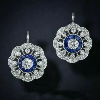Boucles d'oreilles vintage Mandala en zircone bleue