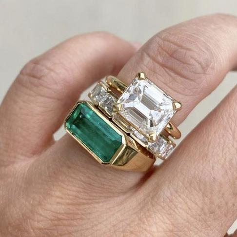 Ensemble de bagues vintage en verre vert et blanc