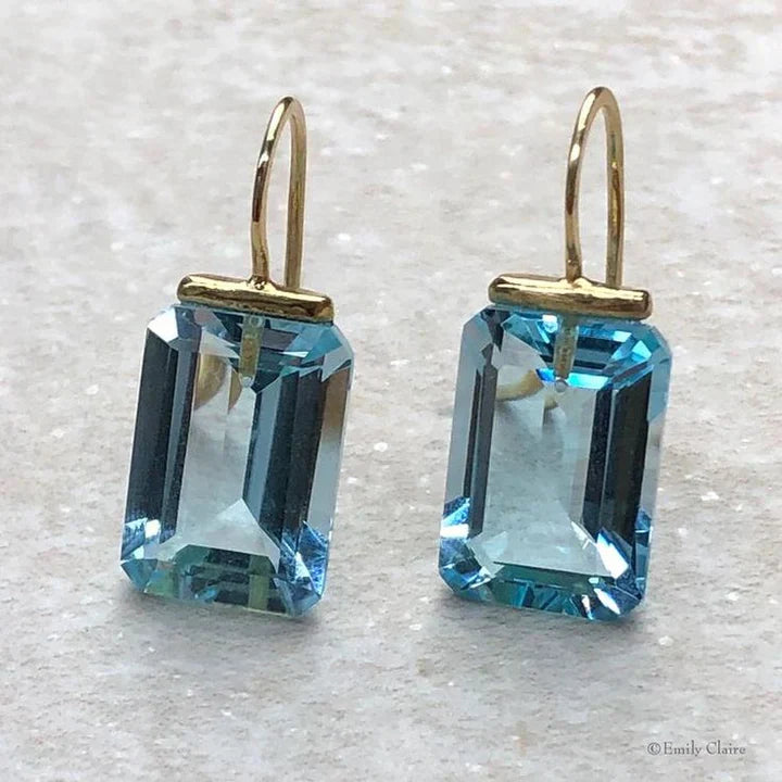 Boucles d'oreilles vintage rectangulaires en verre bleu
