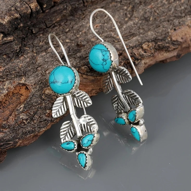 Boucles d'oreilles bohèmes en argent avec pierre turquoise