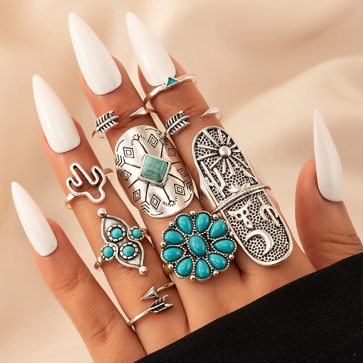 Lot de bagues vintage en argent et turquoise