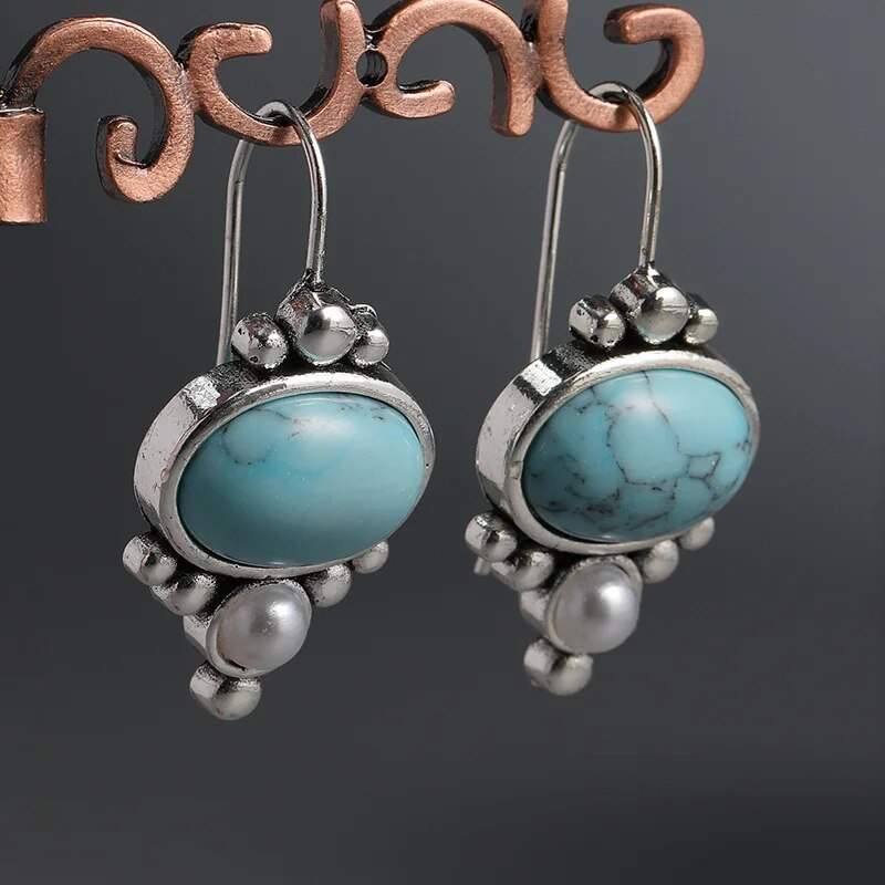Boucles d'oreilles vintage incrustées de turquoise