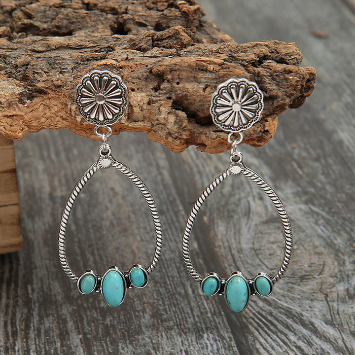 Boucles d'oreilles vintage pendantes creuses en turquoise