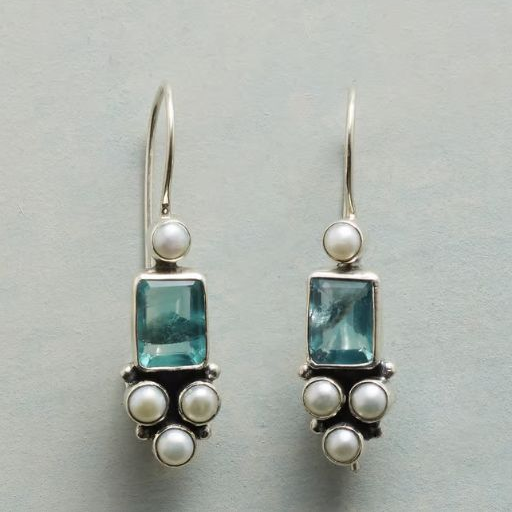 Vintage Green Glass Inlaid Pearls Earrings-Lydieannejewelry