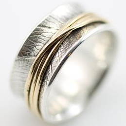 Vintage Thin Gold Line Silver Ring-Lydieannejewelry