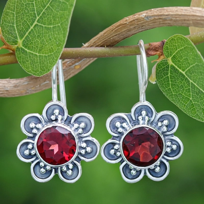 Vintage Red Zirconia Flower Earrings-Lydieannejewelry