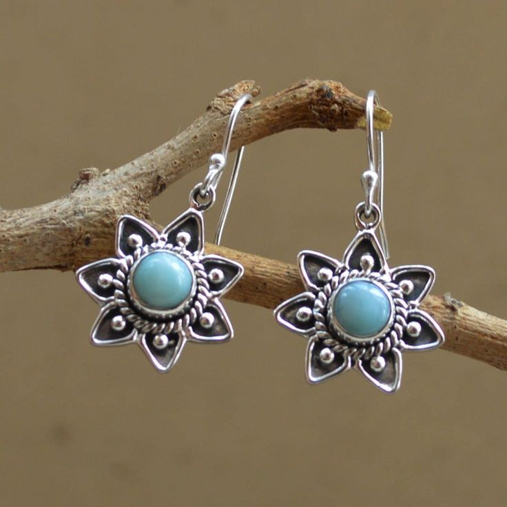 Boucles d'oreilles vintage mandala en pierre bleue