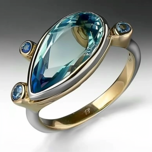 Bague vintage ovale en verre bleu