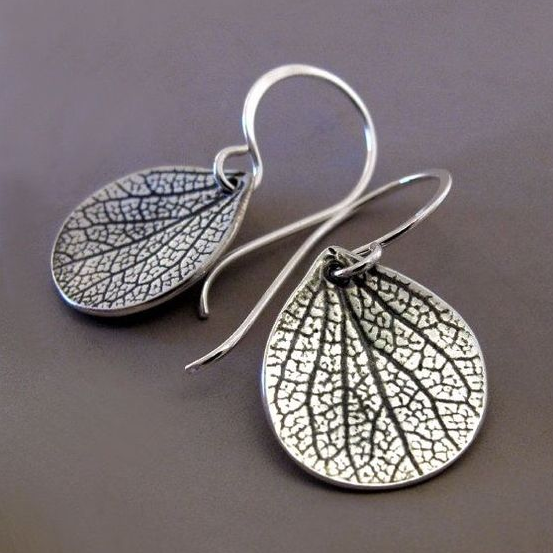 Vintage Textured Silver Leaf Earrings-Lydieannejewelry