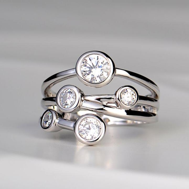 Vintage Layered Silver Zirconia Ring-Lydieannejewelry