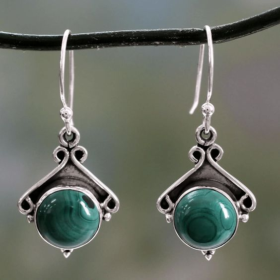 Boucles d'oreilles vintage rondes en argent vert - Lydieannejewelry