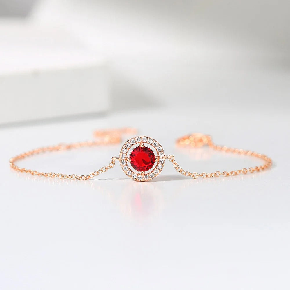 Bracelet classique en or rose avec pierres rouges rondes et cristaux - Lydieannejewelry