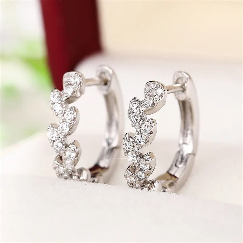 Boucles d'oreilles feuilles scintillantes en argent - Lydieannejewelry