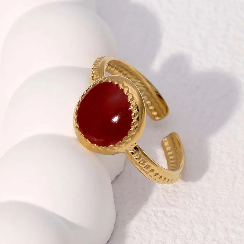Bague ajustable vintage en or et pierres rouges - Lydieannejewelry