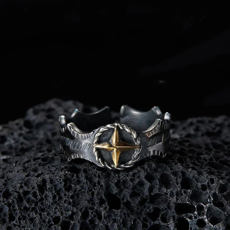 Bague ajustable vintage argentée Starlight Black - Lydieannejewelry