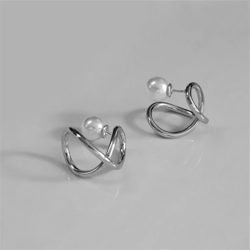 Boucles d'oreilles classiques en argent avec perles torsadées - Lydieannejewelry