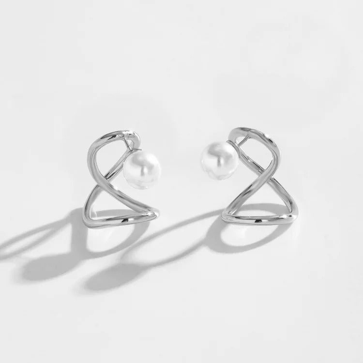 Boucles d'oreilles boucle infinie en argent et perles - Lydieannejewelry