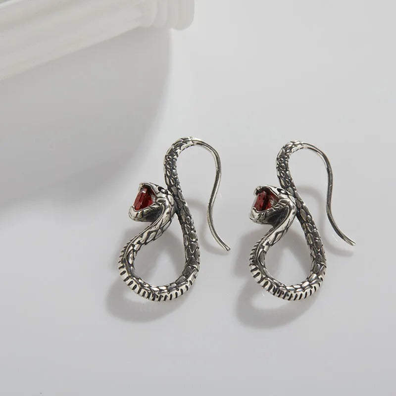 Boucles d'oreilles vintage serpent et pierres rouges - Lydieannejewelry