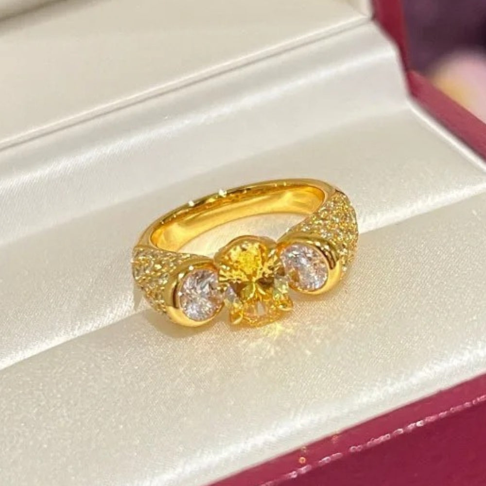 Bague ajustable vintage en or et pierre précieuse jaune - Lydieannejewelry