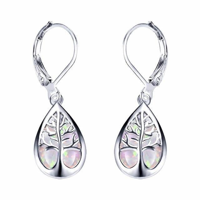 Boucles d'oreilles Arbre de vie en opale et argent