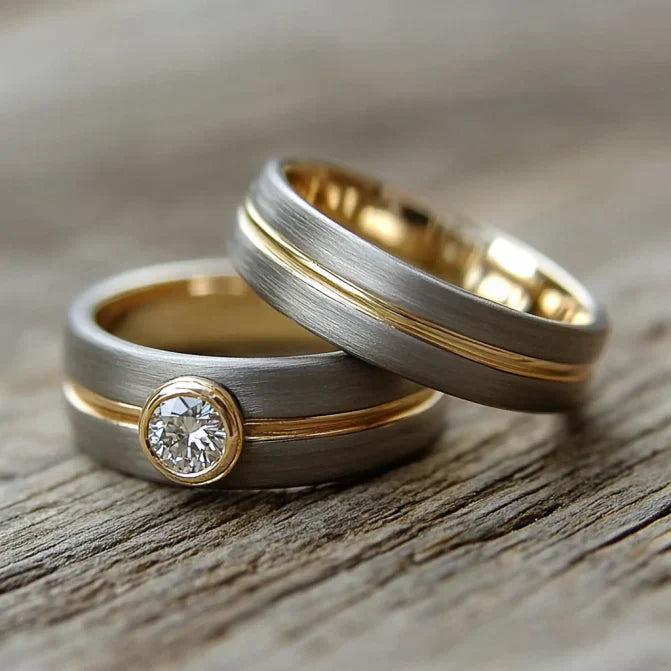 Bague vintage pour couple en zircone dorée