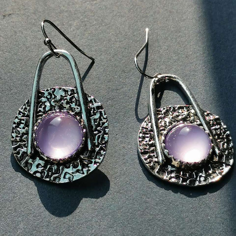 Boucles d'oreilles bohèmes avec pierres violettes en argent sterling