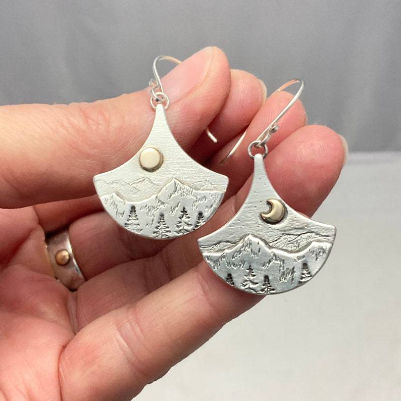 Boucles d'oreilles Boho soleil et lune de Natura en argent