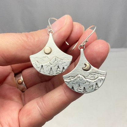 Boucles d'oreilles Boho soleil et lune de Natura en argent