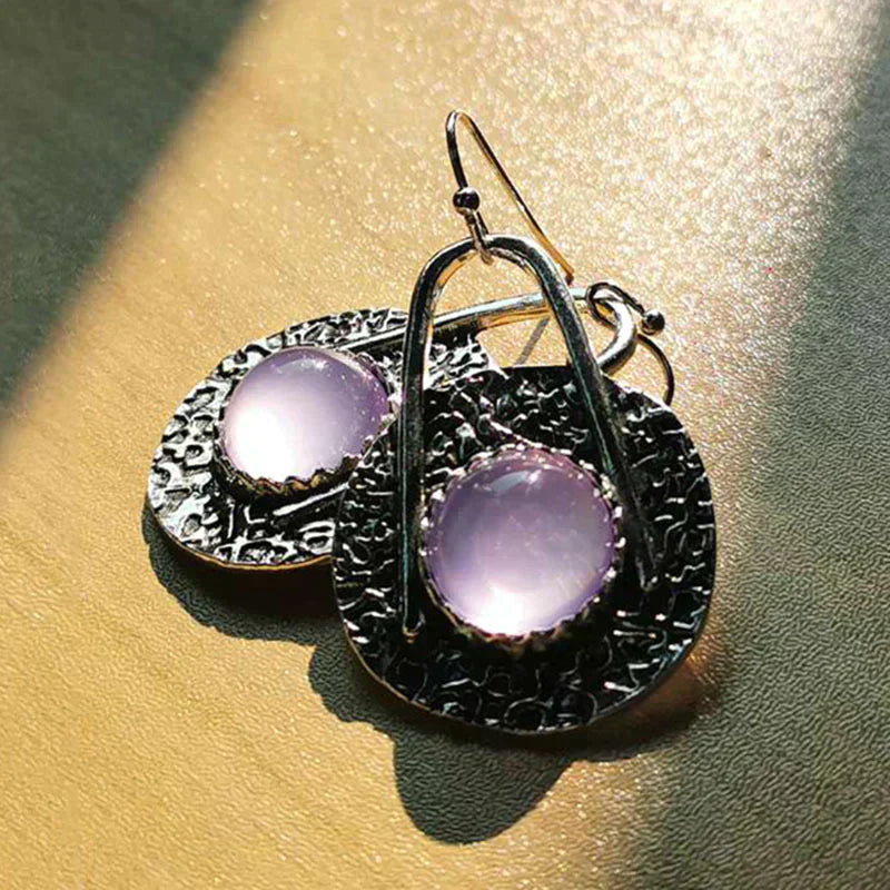 Boucles d'oreilles bohèmes avec pierres violettes en argent sterling
