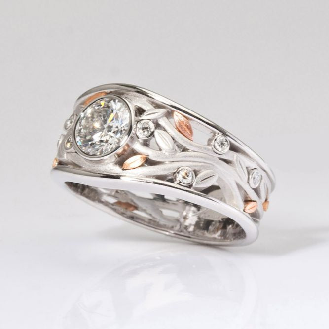 Bague vintage rose creuse et argent brillant