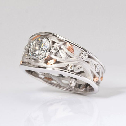 Bague vintage rose creuse et argent brillant