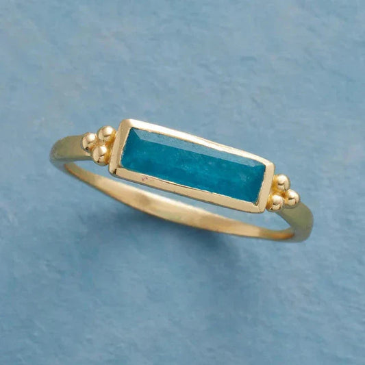 Bague vintage rectangulaire en or bleu