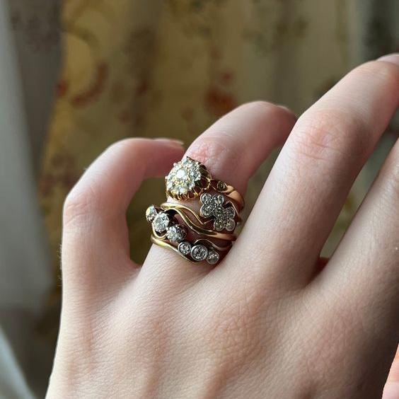 Ensemble de bagues vintage avec zircone en forme de fleur - Lydieannejewelry