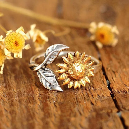 Bague ajustable en or en forme de tournesol