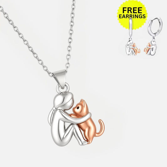 Collier pendentif Cat Hug avec boucles d'oreilles en bonus – Offre à durée limitée