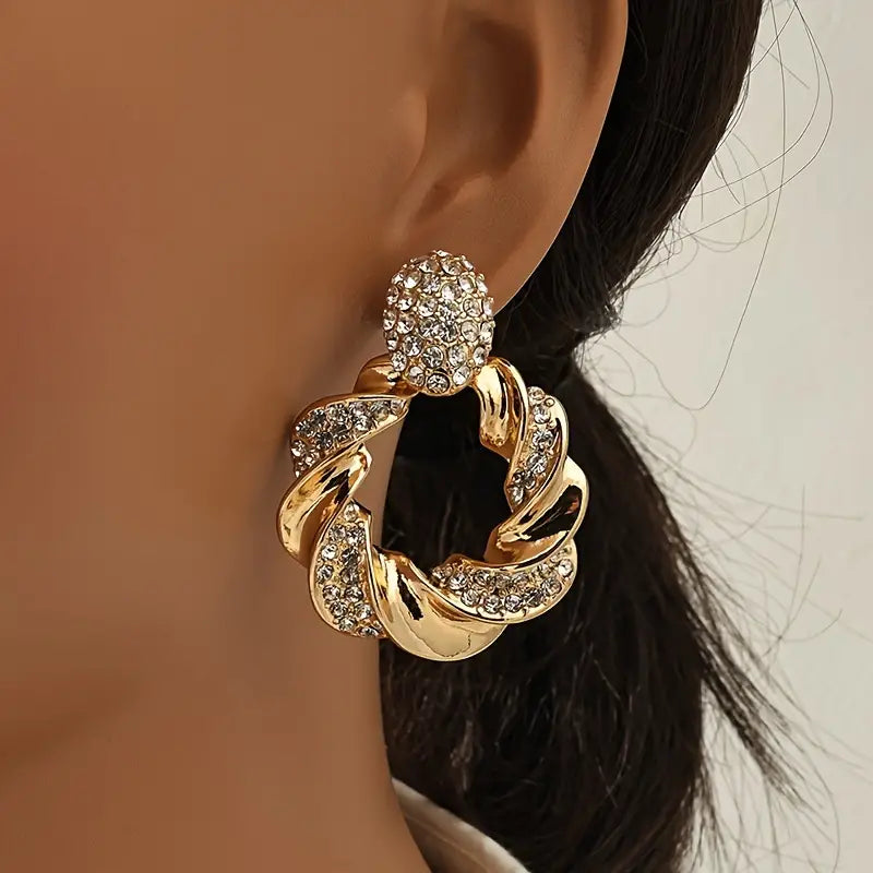 Boucles d'oreilles vintage tressées dorées brillantes