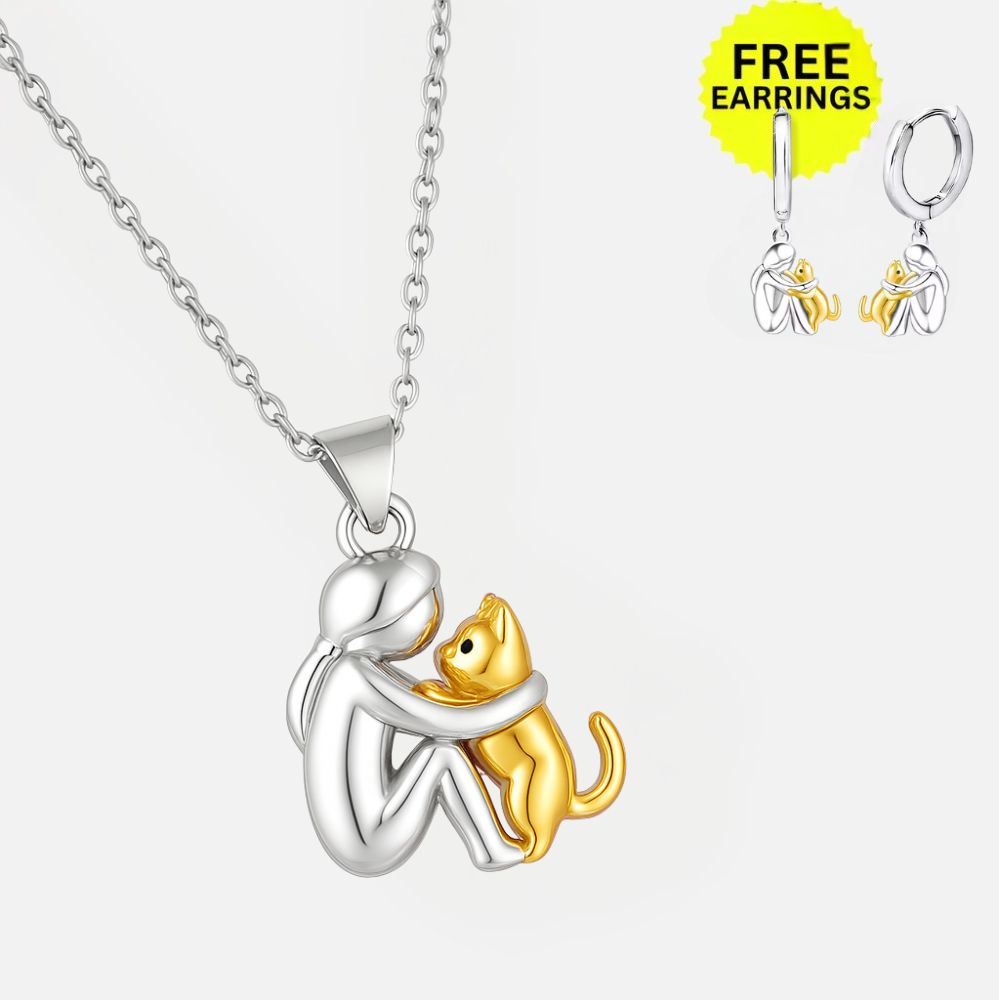 Collier pendentif Cat Hug avec boucles d'oreilles en bonus – Offre à durée limitée