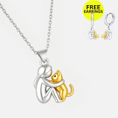 Collier pendentif Cat Hug avec boucles d'oreilles en bonus – Offre à durée limitée