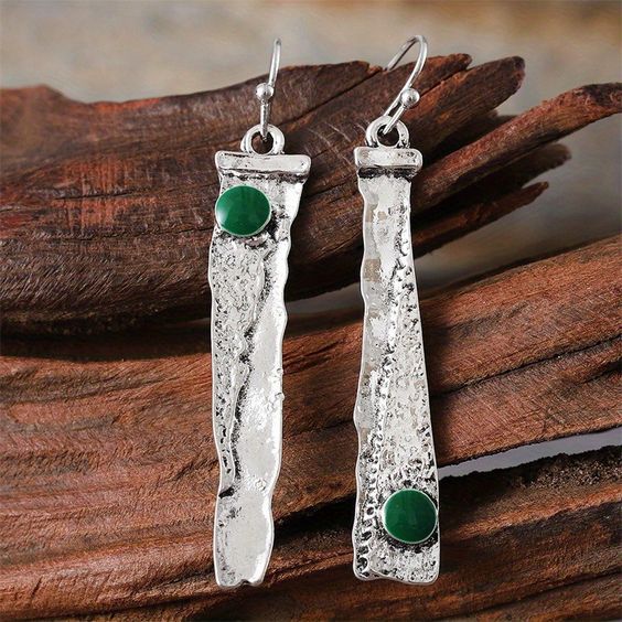 Boucles d'oreilles vintage rectangulaires en argent vert - Lydieannejewelry