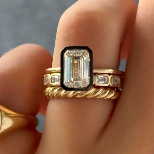 Ensemble de bagues vintage en cristal noir et or