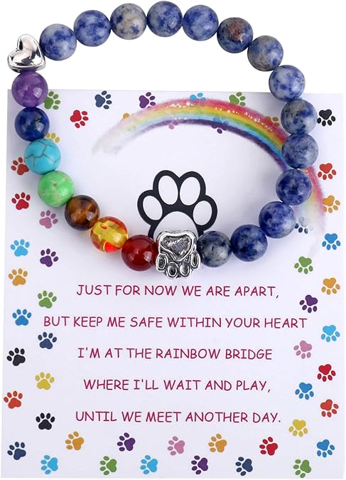 Bracelet commémoratif Rainbow Bridge – Cadeau avec 7 perles chakra pour la perte d'un animal de compagnie
