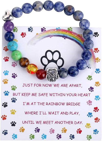 Bracelet commémoratif Rainbow Bridge – Cadeau avec 7 perles chakra pour la perte d'un animal de compagnie
